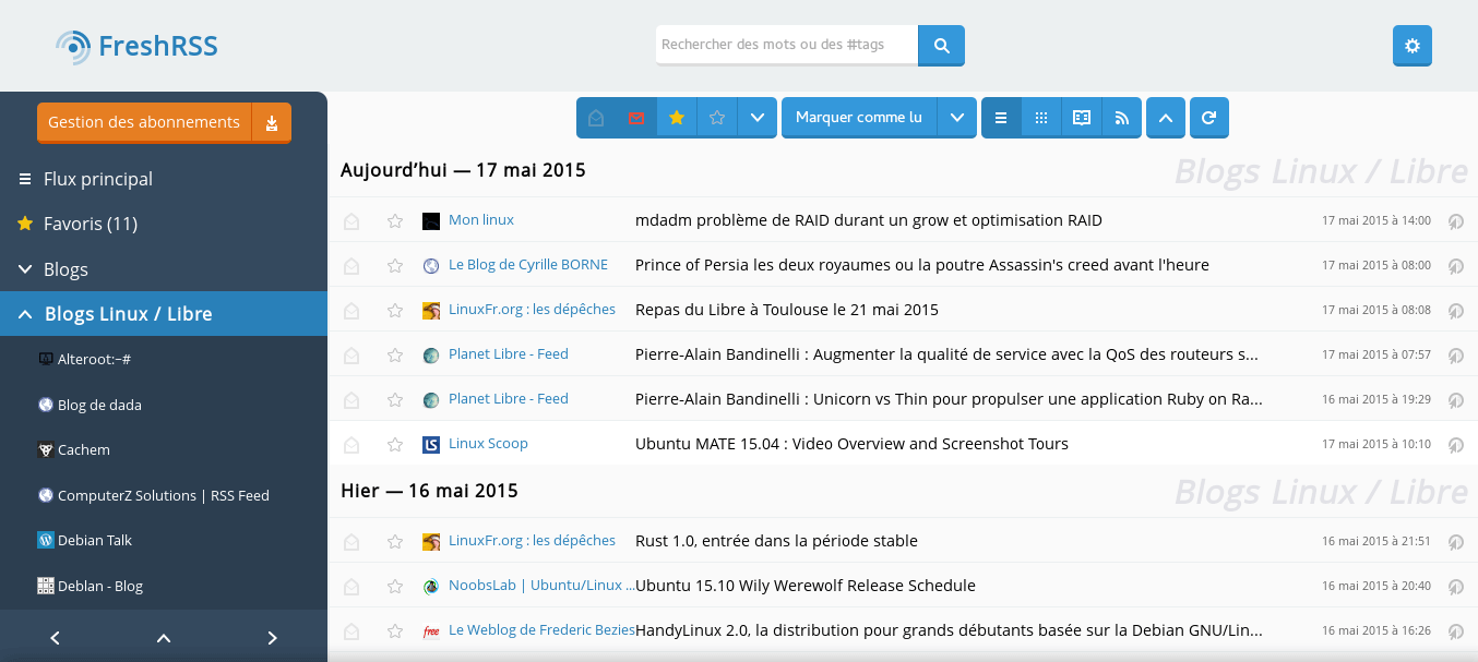FreshRSS : Un lecteur RSS Libre à auto-héberger